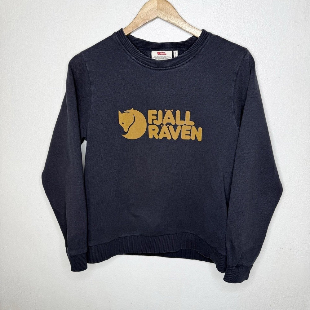 Fjallraven Navy Blue Logo Crewneck Sweatshirt Minimalist Workwear Women's small